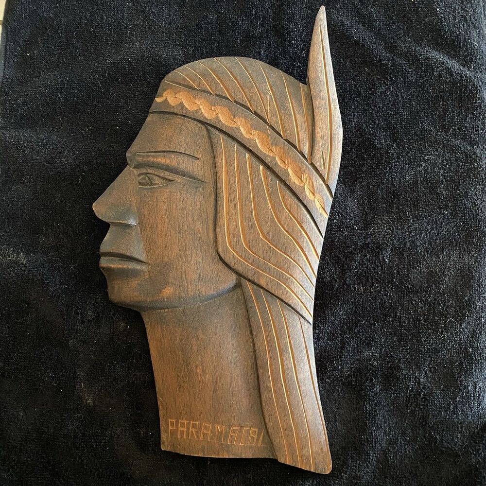 Vintage 1970’s Hand Carved Indigenous Wall Plaque Folk Art. Southwestern. Native